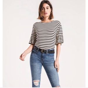 Z Supply Stripe Black Ruffle Sleeve Crew Tee